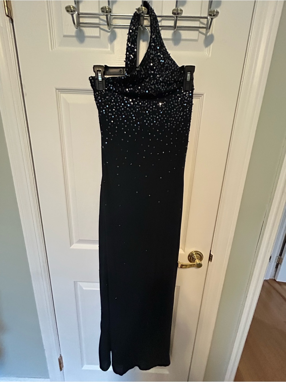 Black One-Shoulder Sequin Evening Gown